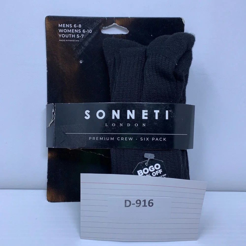 Sonneti London Unisex M 6-8 W 6-10 Black Premium Crew 3 Pair Socks NWT